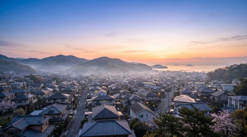 夜明けの兵庫の街並み